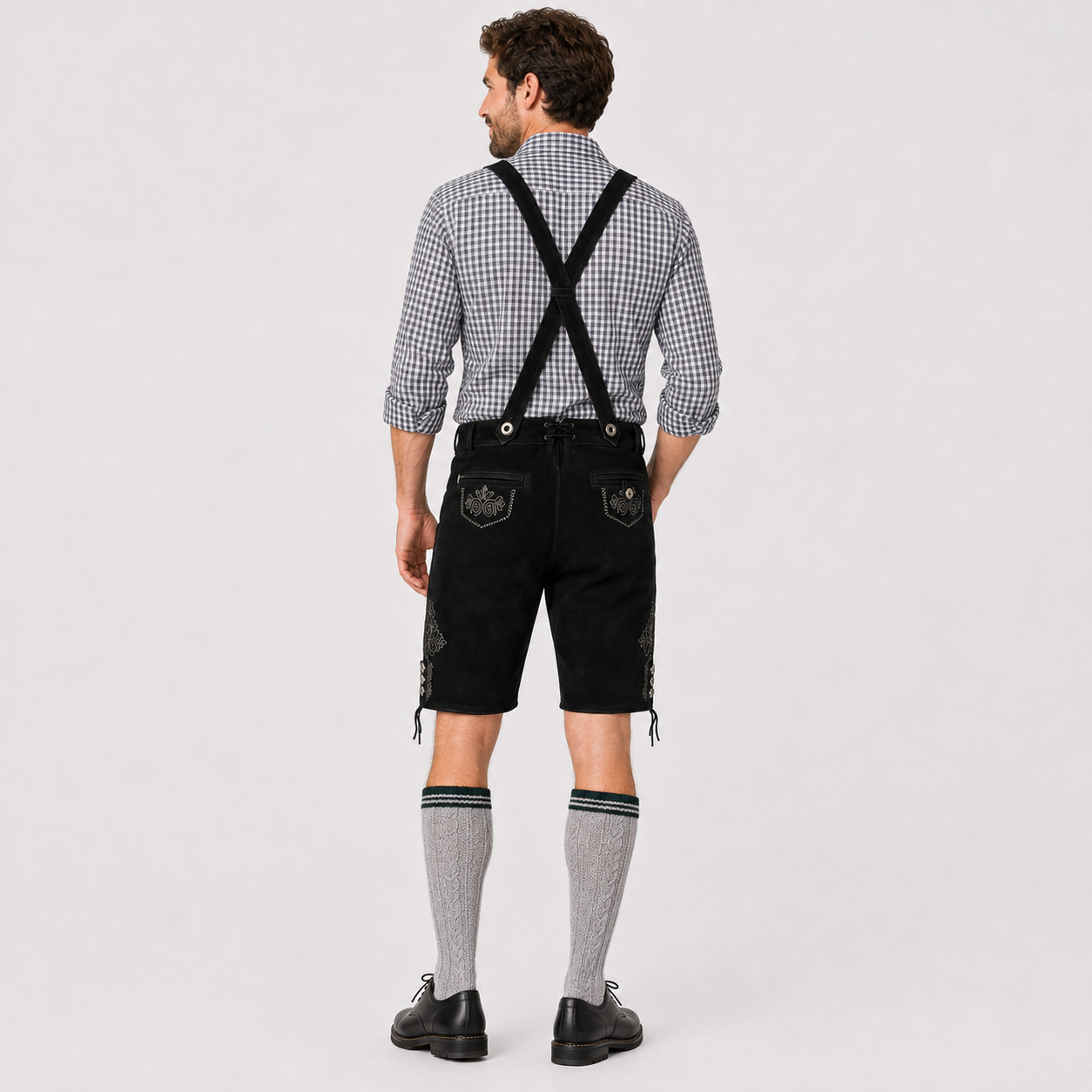 Oak Leaf Embroidered Men's Bavarian Lederhosen - Black - Side Lacing - image 2