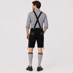 Oak Leaf Embroidered Men's Bavarian Lederhosen - Black - Side Lacing - image 2
