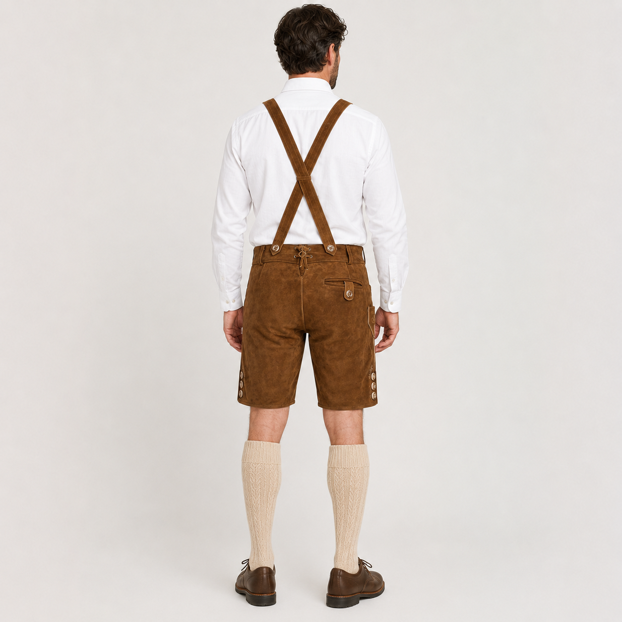 Edelweiss Embroidered Men's Bavarian Lederhosen - Rustic Brown - Side Buttons - image 2