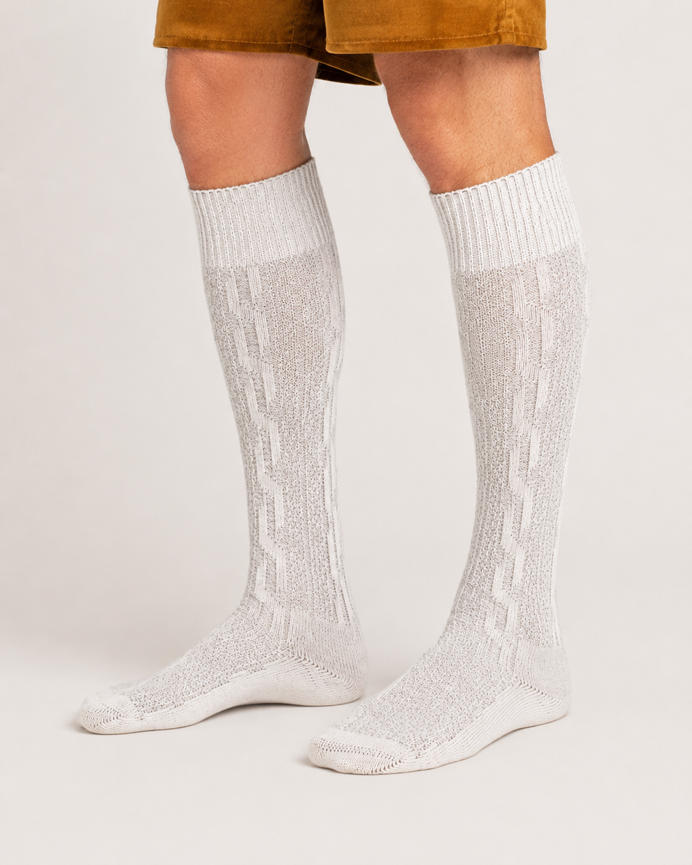 Beige Knee-High Bavarian Socks for Lederhosen - Men's Cable-Knit - image 2