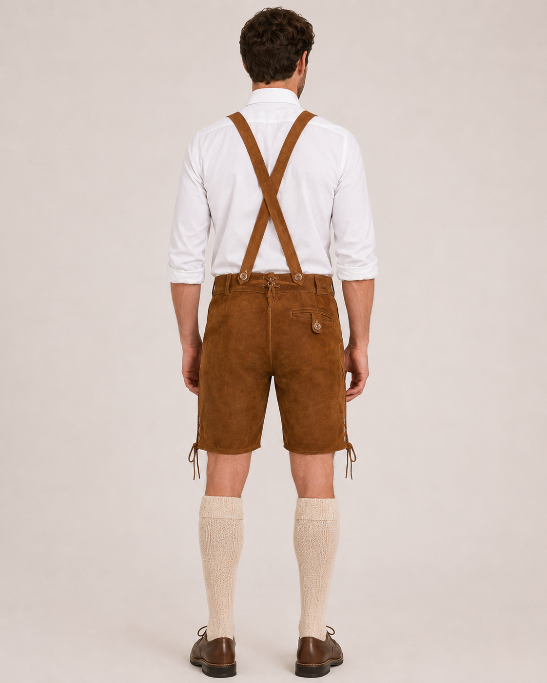 Edelweiss Embroidered Men's Bavarian Lederhosen - Rustic Brown - Side Lacing - image 2