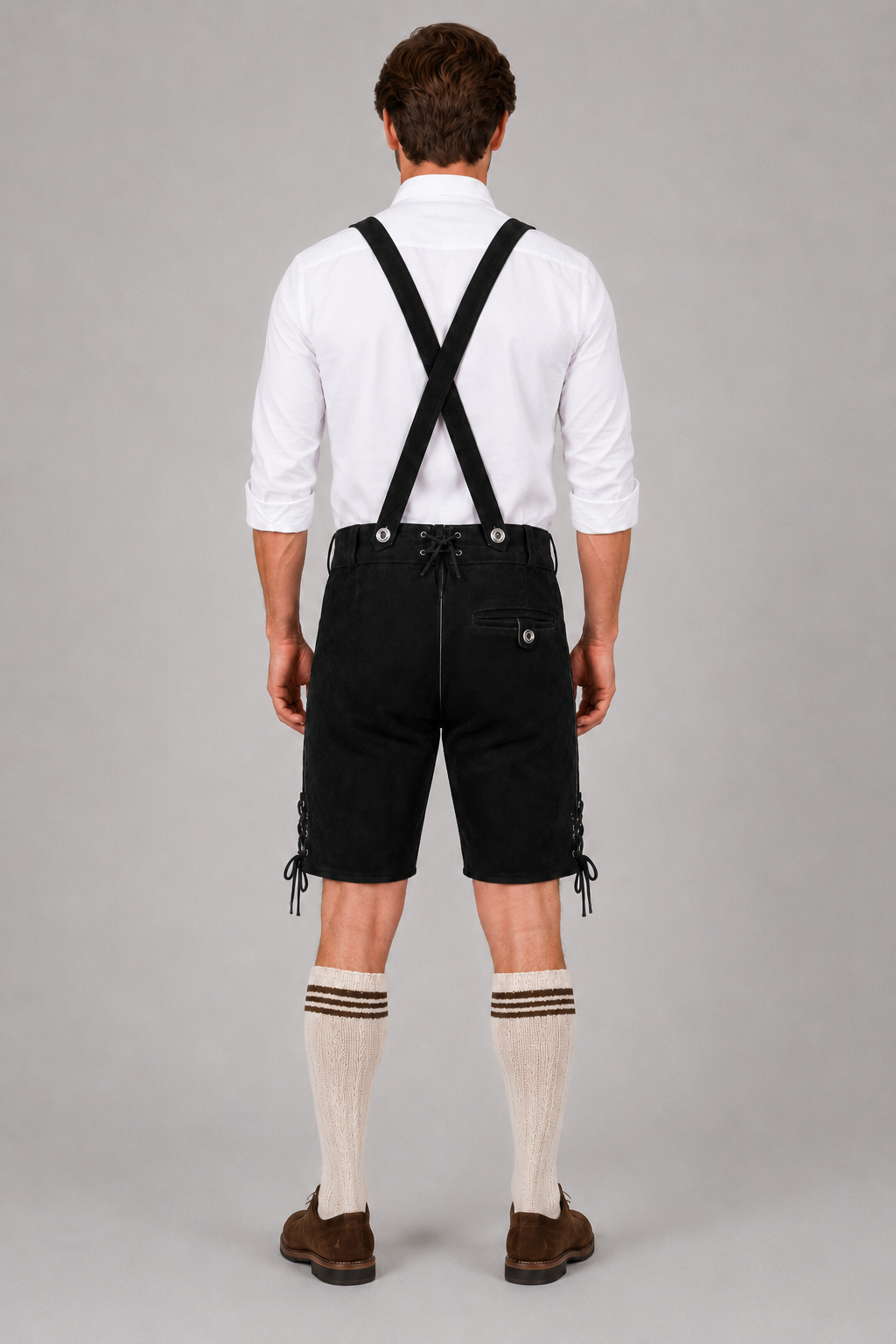 Edelweiss Embroidered Men's Bavarian Lederhosen - Black - Side Lacing - product image 2