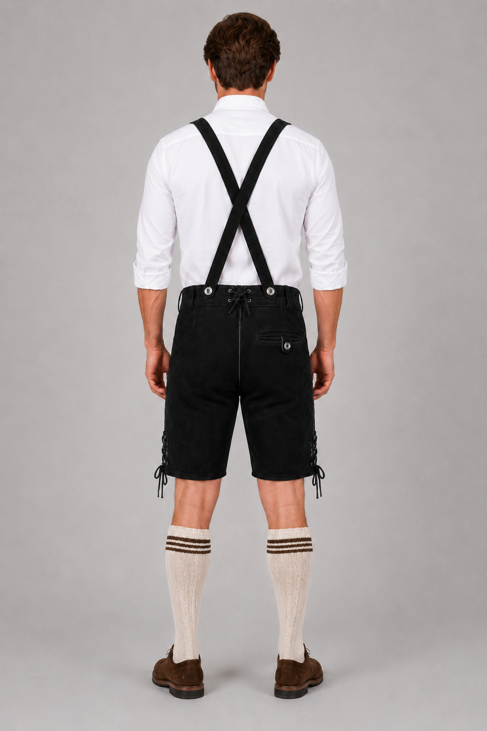 Edelweiss Embroidered Men's Bavarian Lederhosen - Black - Side Lacing - product image 2