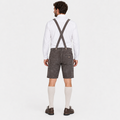 Stag Embroidered Men's Bavarian Lederhosen - Grey - Side Buttons - image 2