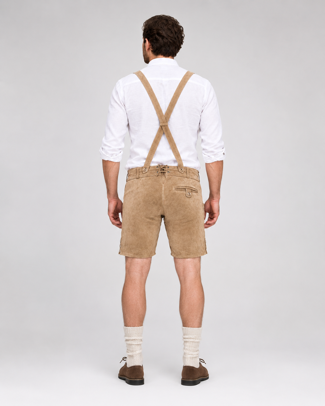Oak Leaf Embroidered Men's Bavarian Lederhosen - Tan/Beige - Side Buttons - image 2