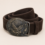 Men's Dark Brown Suede Bavarian Lederhosen Belt - Alpine Eagle Relief Buckle - product image 2