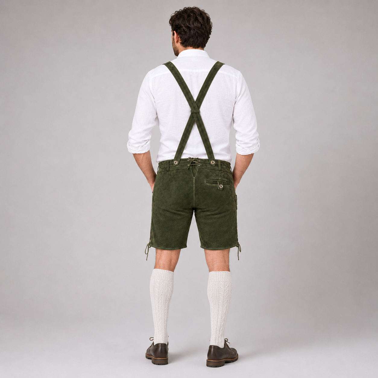 Stag Embroidered Men's Bavarian Lederhosen - Green - Side Lacing - image 2