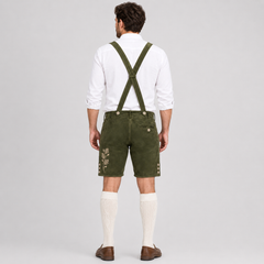Oak Leaf Embroidered Men's Bavarian Lederhosen - Green - Side Buttons - image 2