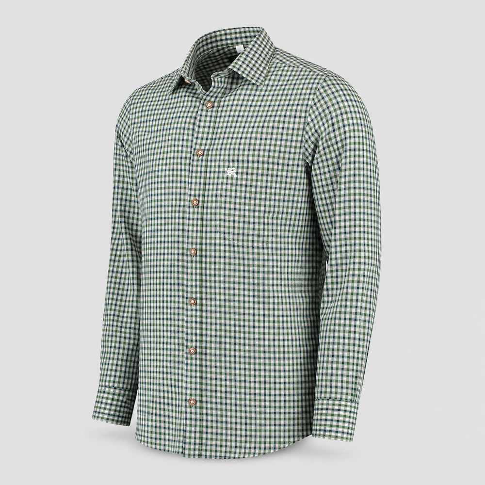 Men's Green & White Checkered Bavarian Oktoberfest Shirt - Roll-Up Sleeve - image 2