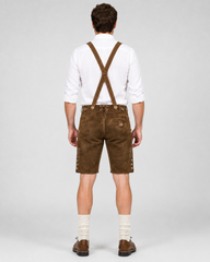 Oak Leaf Embroidered Men's Bavarian Lederhosen - Rustic Brown - Side Buttons - image 2