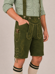 Oak Leaf Embroidered Men's Bavarian Lederhosen - Green - Side Lacing - image 2