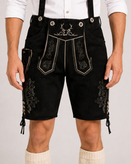 Stag Embroidered Men's Bavarian Lederhosen - Black - Side Lacing - image 3