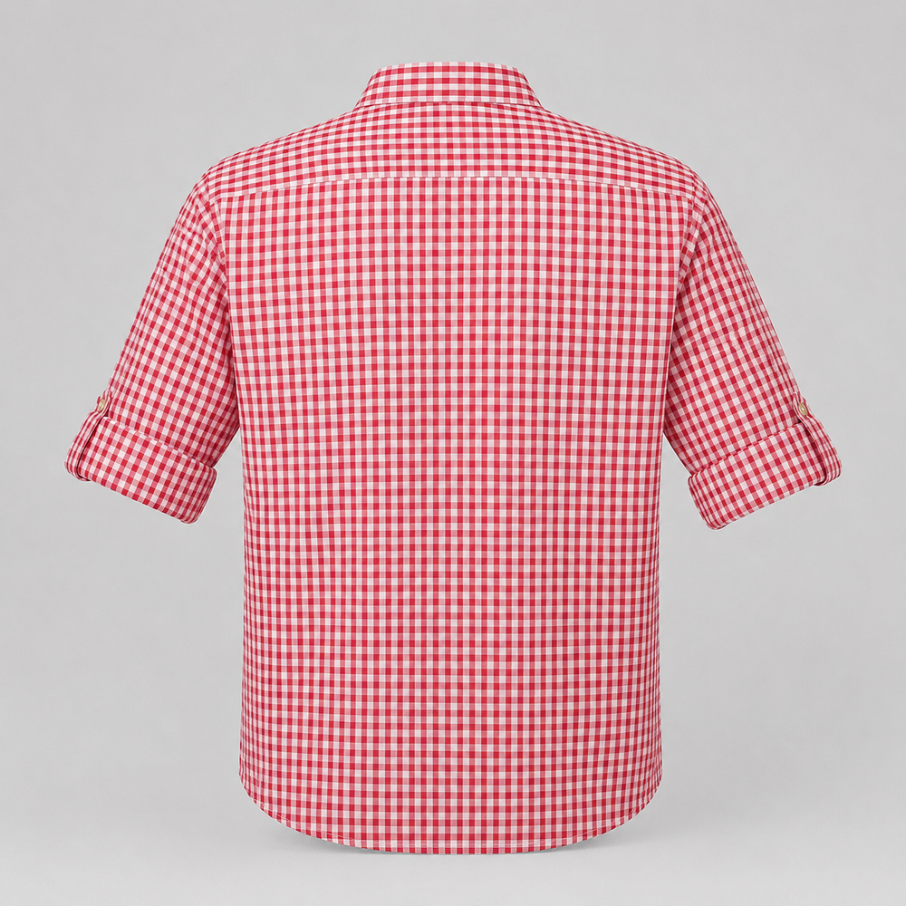 Men's Red & White Checkered Bavarian Oktoberfest Shirt - Roll-Up Sleeve - image 3