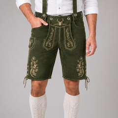 Stag Embroidered Men's Bavarian Lederhosen - Green - Side Lacing - image 3