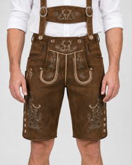 Oak Leaf Embroidered Men's Bavarian Lederhosen - Rustic Brown - Side Buttons - image 3