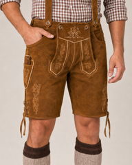Oak Leaf Embroidered Men's Bavarian Lederhosen - Rustic Brown - Side Lacing - image 3