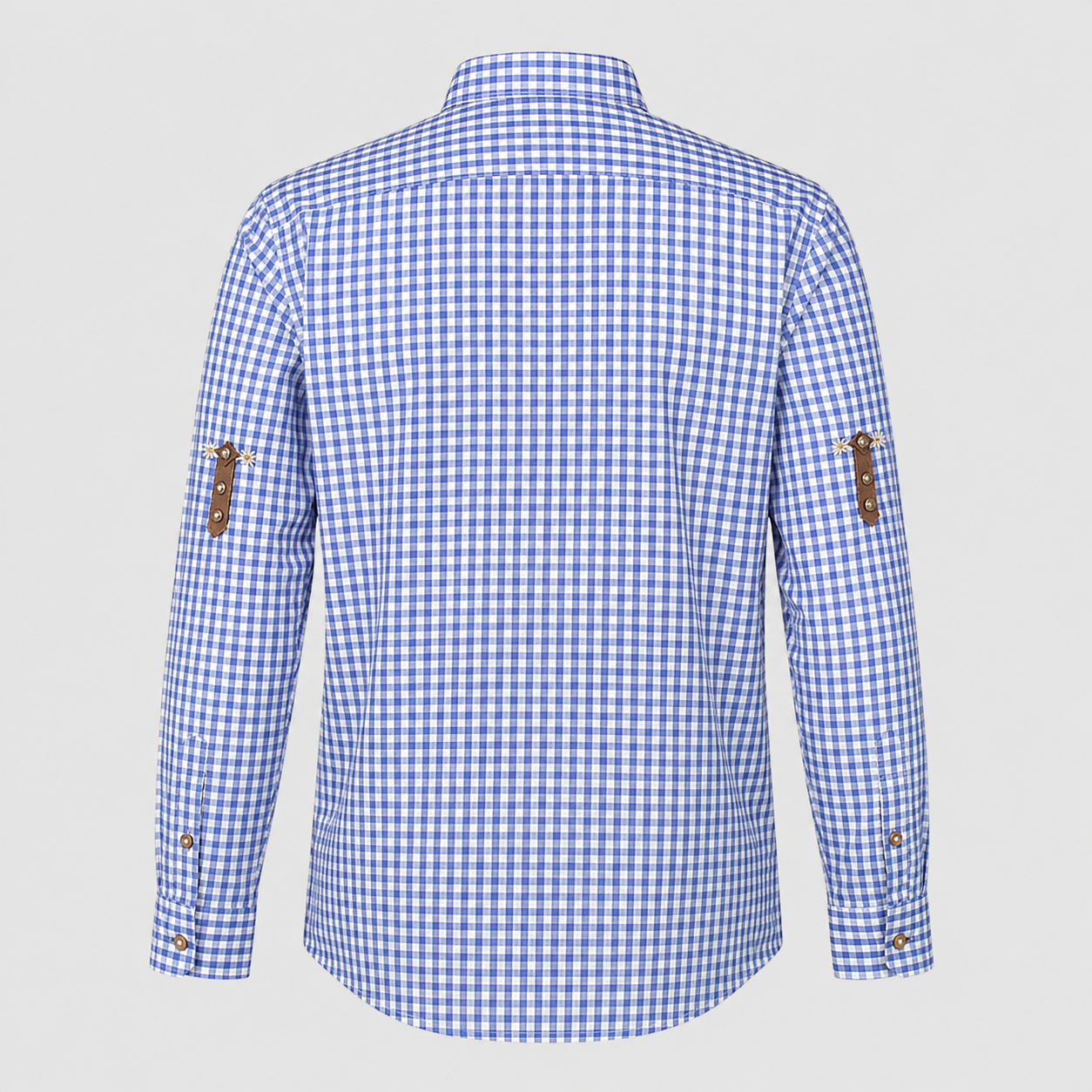 Men's Blue & White Checkered Bavarian Oktoberfest Shirt - Roll-Up Sleeve - image 3