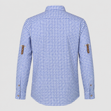 Men's Blue & White Checkered Bavarian Oktoberfest Shirt - Roll-Up Sleeve - image 3