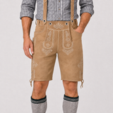 Oak Leaf Embroidered Men's Bavarian Lederhosen - Tan/Beige - Side Lacing - product image 3