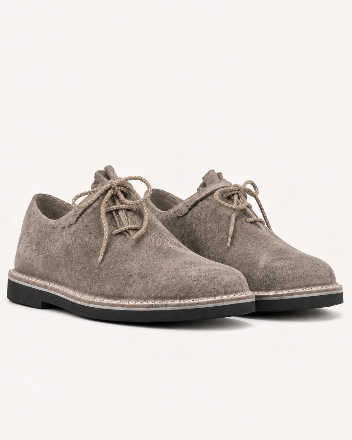 Men's Taupe Grey Suede Bavarian Haferl Shoes - Traditional Side-Lacing | Treaded Rubber Sole - image 3