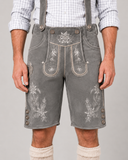 Edelweiss Embroidered Men's Bavarian Lederhosen - Grey - Side Buttons - product image 3