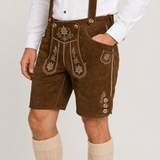 Edelweiss Embroidered Men's Bavarian Lederhosen - Rustic Brown - Side Buttons - product image 3