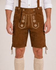 Edelweiss Embroidered Men's Bavarian Lederhosen - Rustic Brown - Side Lacing - image 3