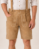 Edelweiss Embroidered Men's Bavarian Lederhosen - Tan/Beige - Side Buttons - product image 3
