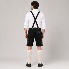 Edelweiss Embroidered Men's Bavarian Lederhosen - Black - Side Buttons - image 3