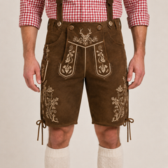 Stag Embroidered Men's Bavarian Lederhosen - Rustic Brown - Side Lacing - image 3