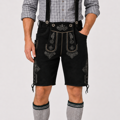 Oak Leaf Embroidered Men's Bavarian Lederhosen - Black - Side Lacing - image 3