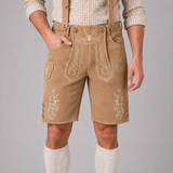 Stag Embroidered Men's Bavarian Lederhosen - Tan/Beige - Side Lacing - product image 3