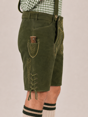 Oak Leaf Embroidered Men's Bavarian Lederhosen - Green - Side Lacing - image 3