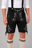 Edelweiss Embroidered Men's Bavarian Lederhosen - Black - Side Lacing - product image 3