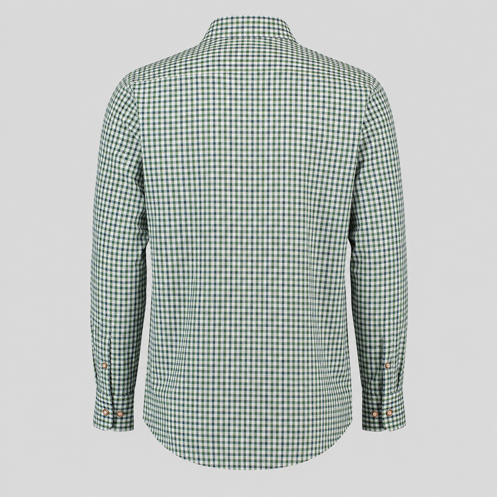 Men's Green & White Checkered Bavarian Oktoberfest Shirt - Roll-Up Sleeve - image 3