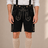 Stag Embroidered Men's Bavarian Lederhosen - Black - Side Buttons - product image 3