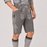 Oak Leaf Embroidered Men's Bavarian Lederhosen - Grey - Side Lacing - product image 3