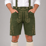 Oak Leaf Embroidered Men's Bavarian Lederhosen - Green - Side Buttons - product image 3