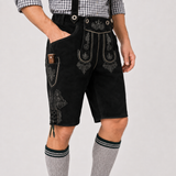 Oak Leaf Embroidered Men's Bavarian Lederhosen - Black - Side Lacing - product image 4