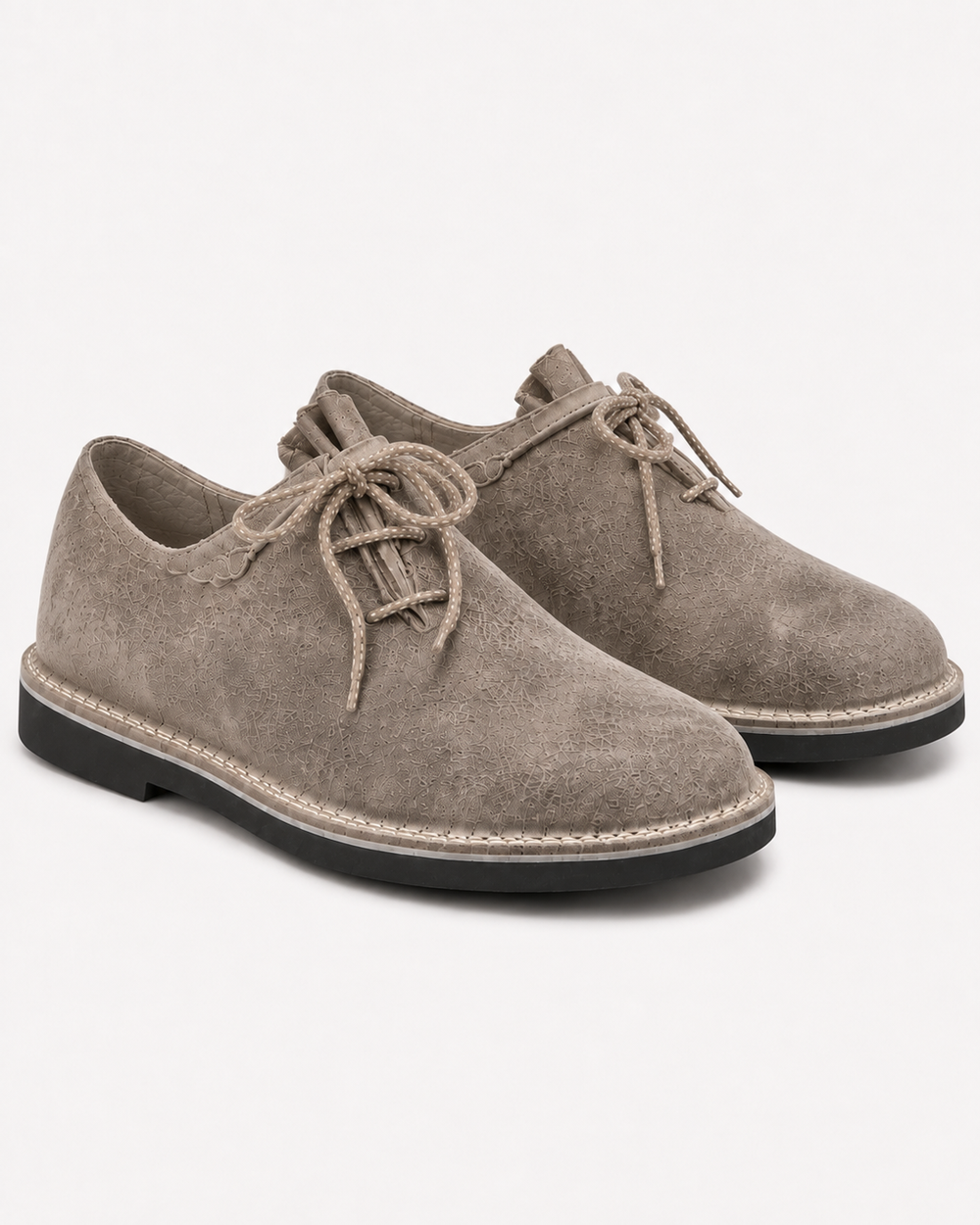Men's Taupe Grey Suede Bavarian Haferl Shoes - Traditional Side-Lacing | Treaded Rubber Sole - image 4