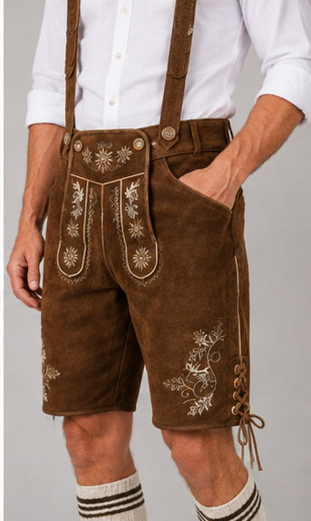 Edelweiss Embroidered Men's Bavarian Lederhosen - Rustic Brown - Side Lacing - product image 4