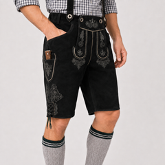 Oak Leaf Embroidered Men's Bavarian Lederhosen - Black - Side Lacing - image 4