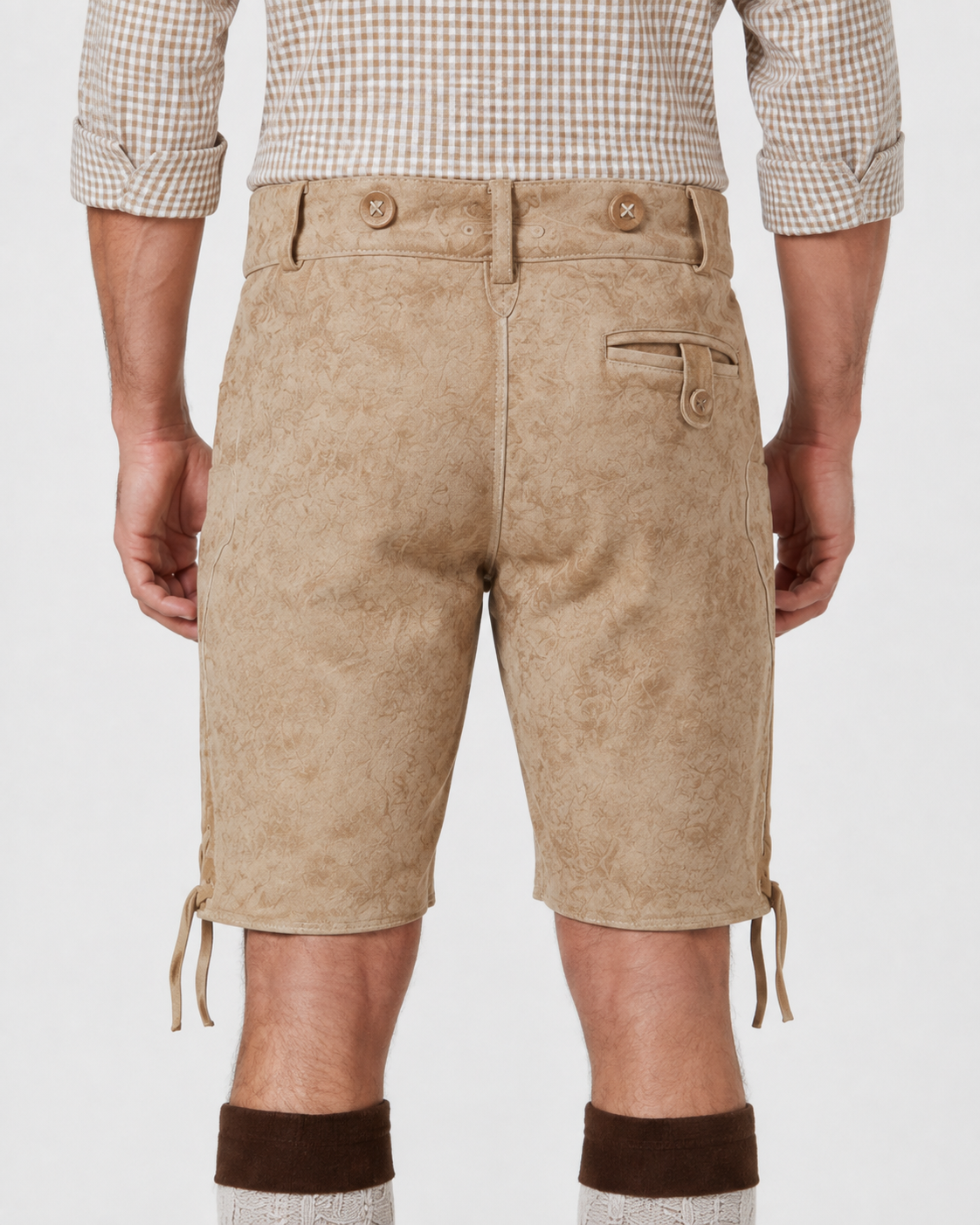 Edelweiss Embroidered Men's Bavarian Lederhosen - Tan/Beige - Side Lacing - image 4