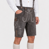 Stag Embroidered Men's Bavarian Lederhosen - Grey - Side Buttons - product image 3