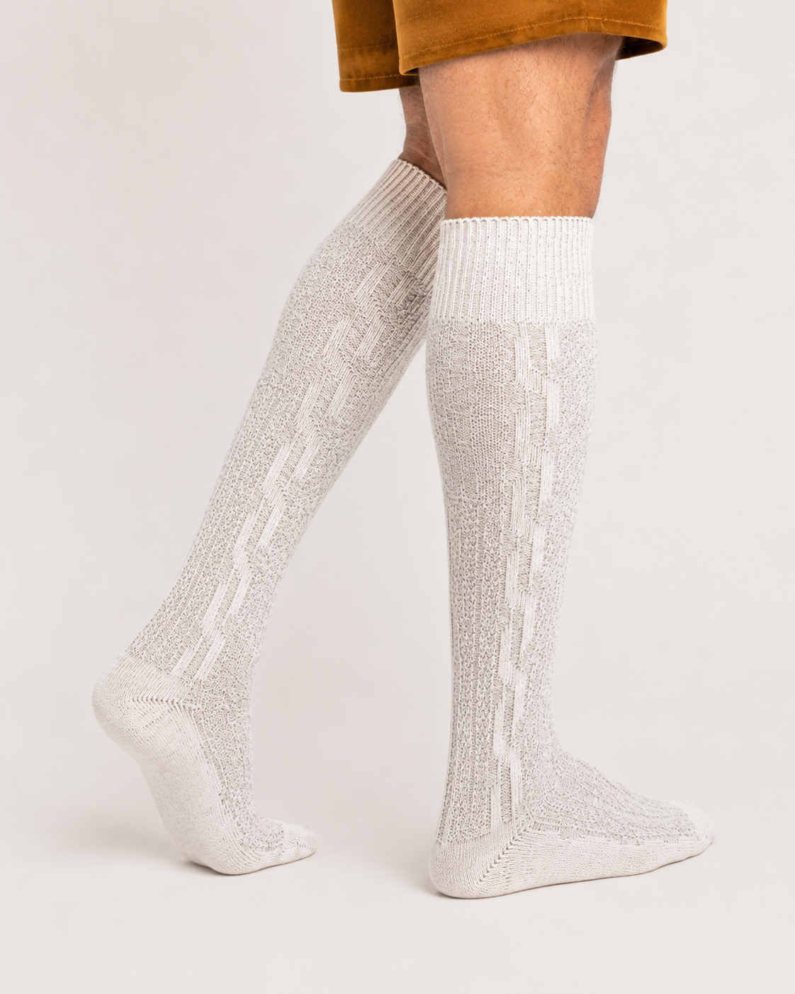 Beige Knee-High Bavarian Socks for Lederhosen - Men's Cable-Knit - image 4