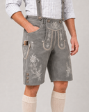 Edelweiss Embroidered Men's Bavarian Lederhosen - Grey - Side Buttons - product image 4