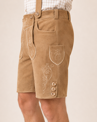Edelweiss Embroidered Men's Bavarian Lederhosen - Tan/Beige - Side Buttons - image 4