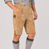 Oak Leaf Embroidered Men's Bavarian Lederhosen - Tan/Beige - Side Lacing - product image 4