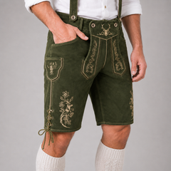 Stag Embroidered Men's Bavarian Lederhosen - Green - Side Lacing - image 4
