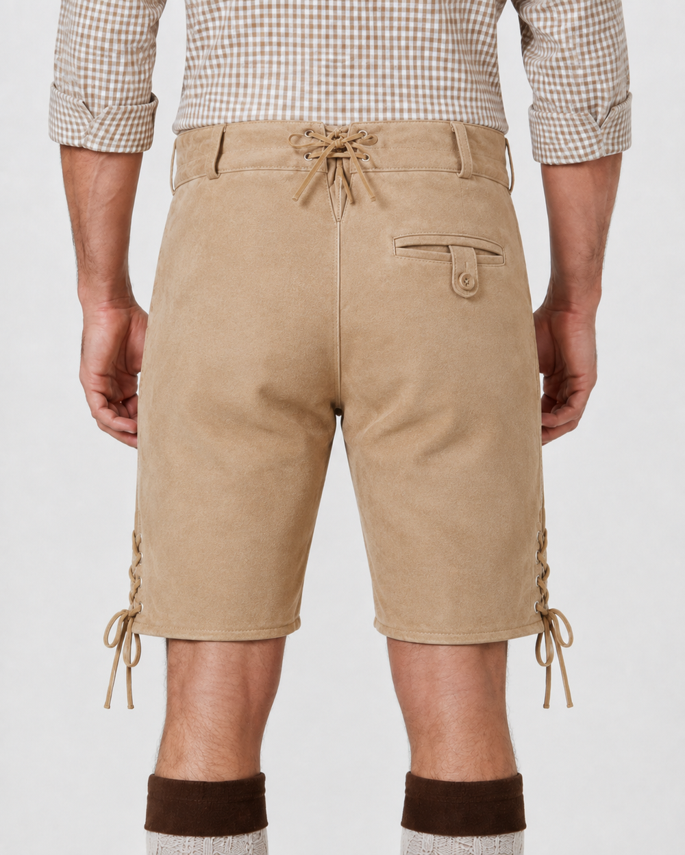 Edelweiss Embroidered Men's Bavarian Lederhosen - Tan/Beige - Side Lacing - product image 4